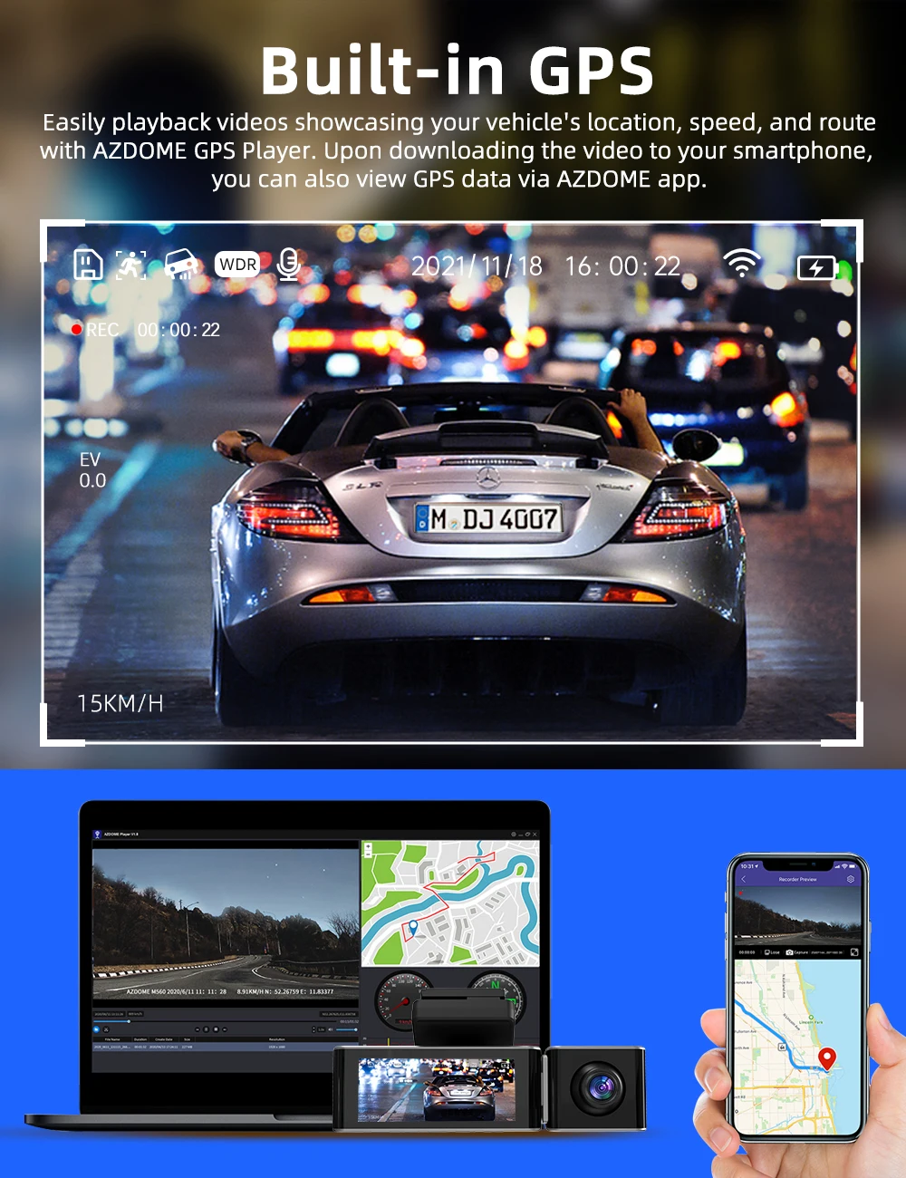 

AZDOME M550 Pro-3CH Lens Dash Camera Car DVR Recorder With Built In 5G WiFi GPS 6 IR LED Light Super Night Vision Black BoX