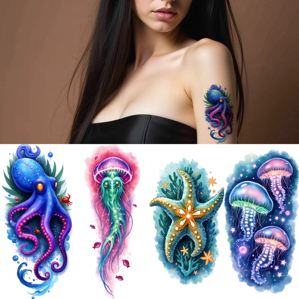 

12 шт., временные татуировки, реалистичные временные татуировки, рыба-рыба, морская звезда для мужчин, бедра, руки