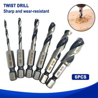 6pc High Speed Steel Hexagonal Shank Integrated Twist Drill British System Woodworking Drill Two Edge and Two Slot Drilling Tool