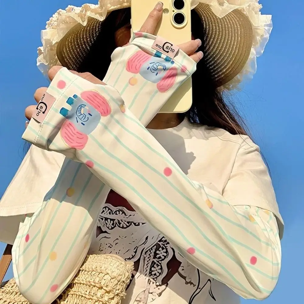 Эластичные анти-УФ-защитные рукава из ледяного шелка с героями мультфильмов, милые свободные солнцезащитные рукава, солнцезащитные чехлы на руку, велосипедные перчатки для вождения