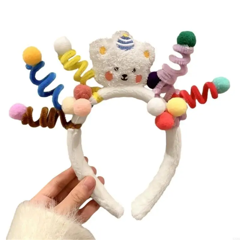3D Stuffed Animal Doll Cosplay Headband Photo Props Colorful Twisted Rods Plush Hair Hoop Party Headdress Headwear 6XDA