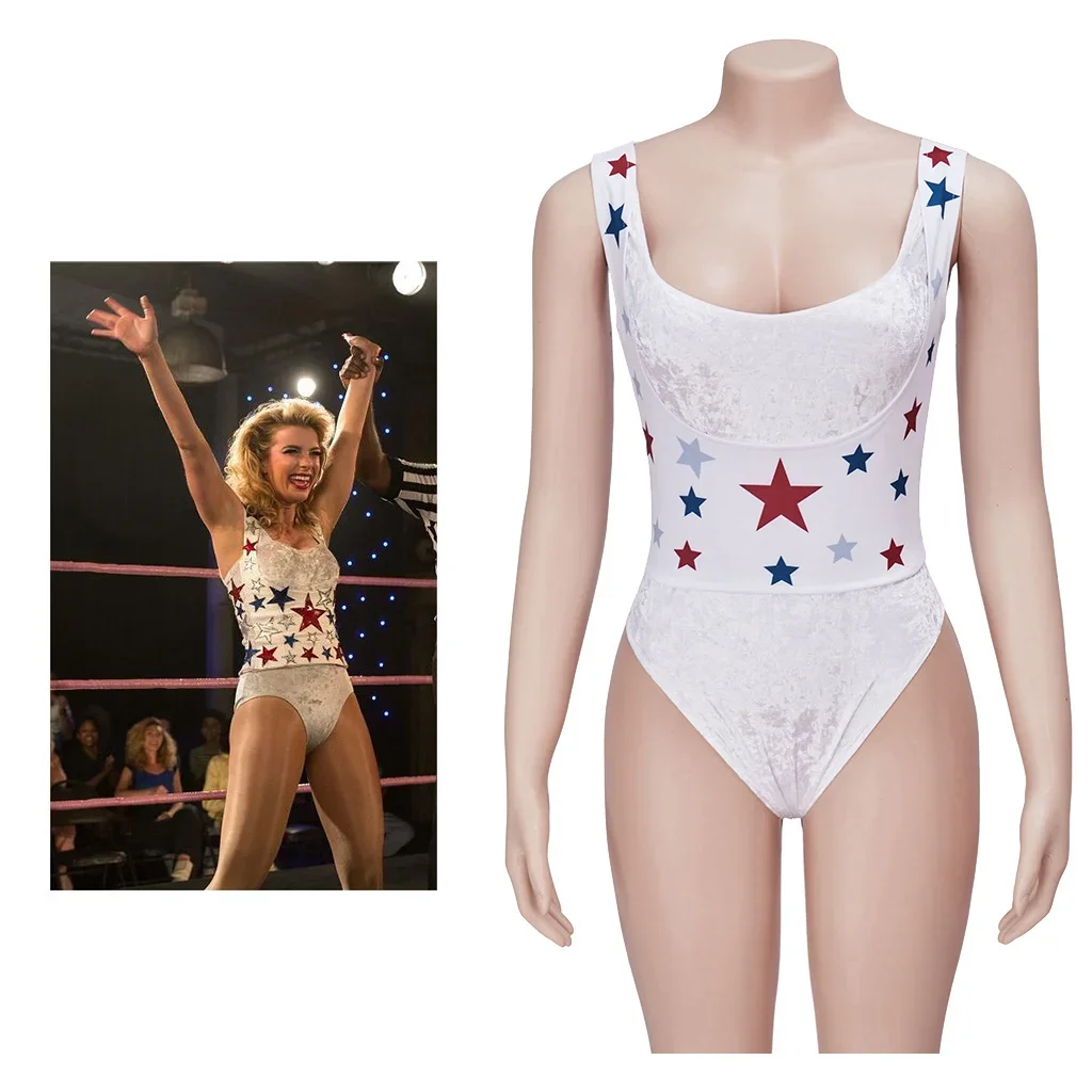 

TV Glow Liberty Belle Cosplay Costume Jumpsuit Outfits Liberty Belle Sexy Wrestling Combat Suit Star Jumpsuit With Vest Full Set