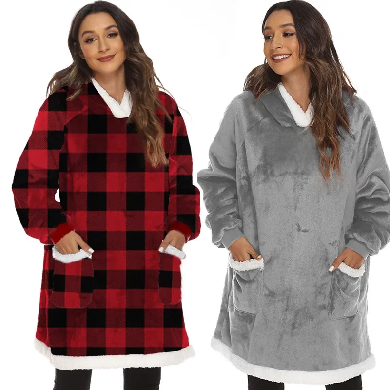 

TV Blanket Sweatshirt with Dual Pockets Women's Ideal for Couples and Casual Wears Oversized Hoodie Hoodies Sweat-shirt Plaid