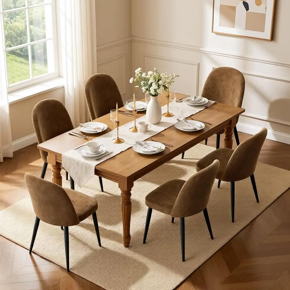 

Set of 6 Comfortable Chenille Fabric Dining Chairs with High Back and Metal Legs, Ideal for Kitchen, Dining Room, Restaurant, or