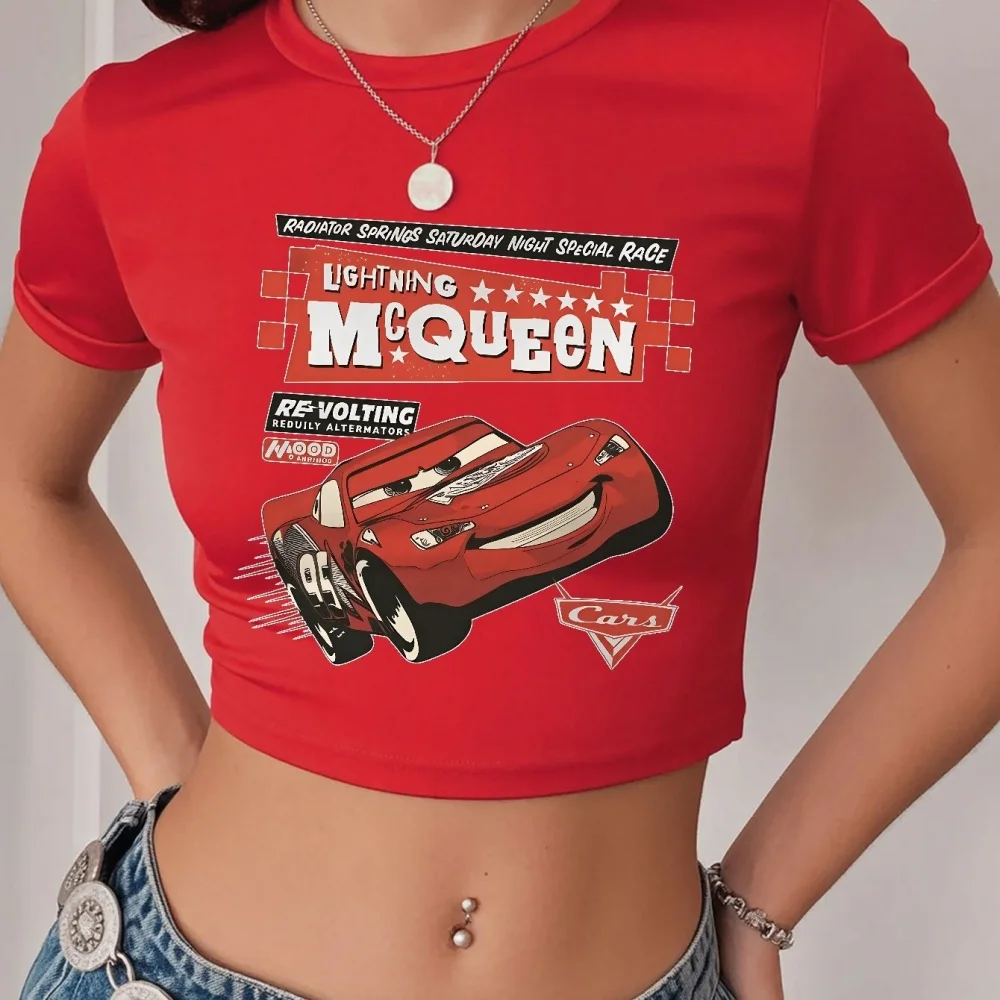 

Лето 2022, женский укороченный топ с принтом McQueen, короткая футболка с графическим рисунком, женские повседневные короткие топы с круглым вырезом, футболка, женская одежда