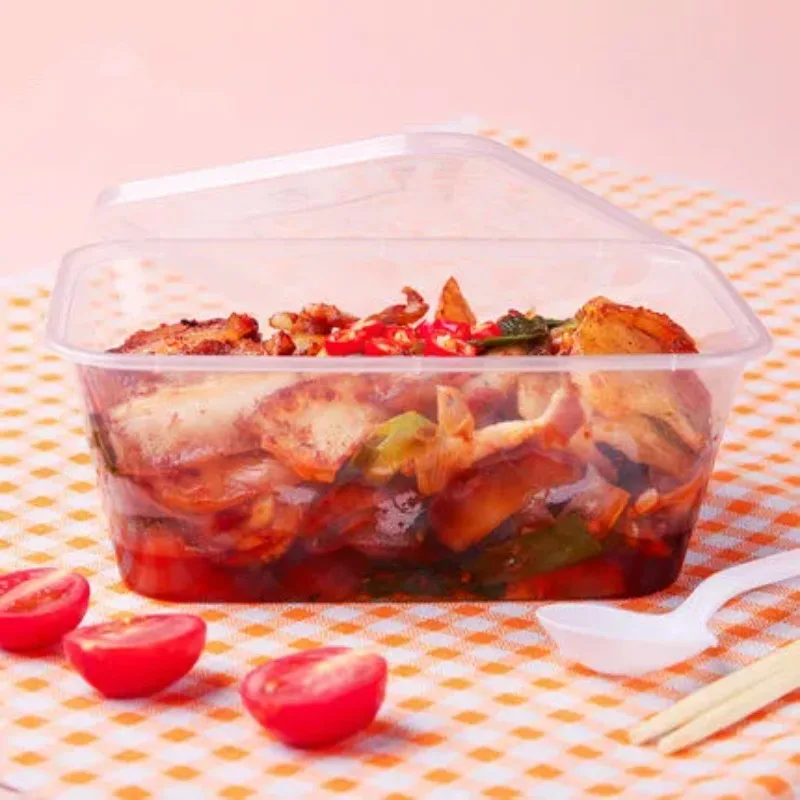 50pcs Thick Square Disposable Lunch Box Set with Lid Fast Food Fruit Salad Crisper Takeaway Plastic Food Package
