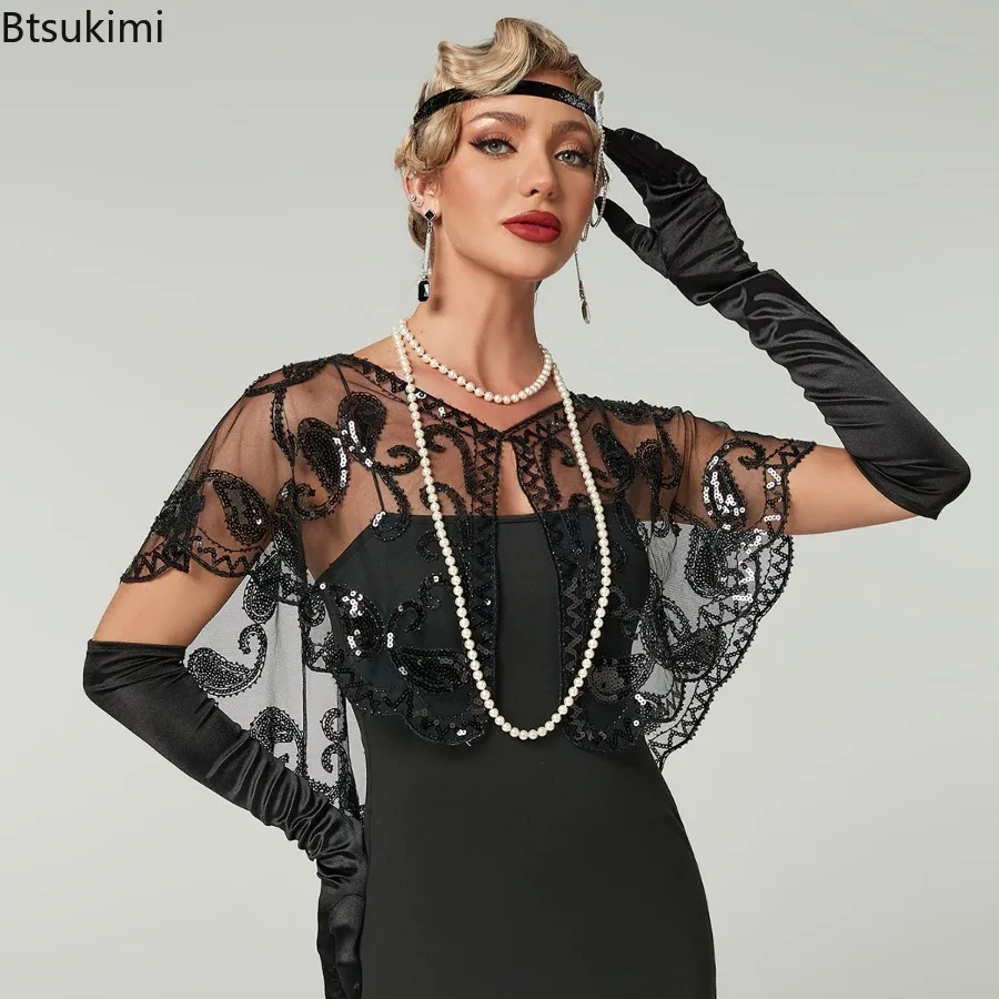 1920s Retro Sequin Thin Breathable Women's Shawl Elegant Style Gatsby Flapper Cocktail Party Evening Gown Decoration Accessories