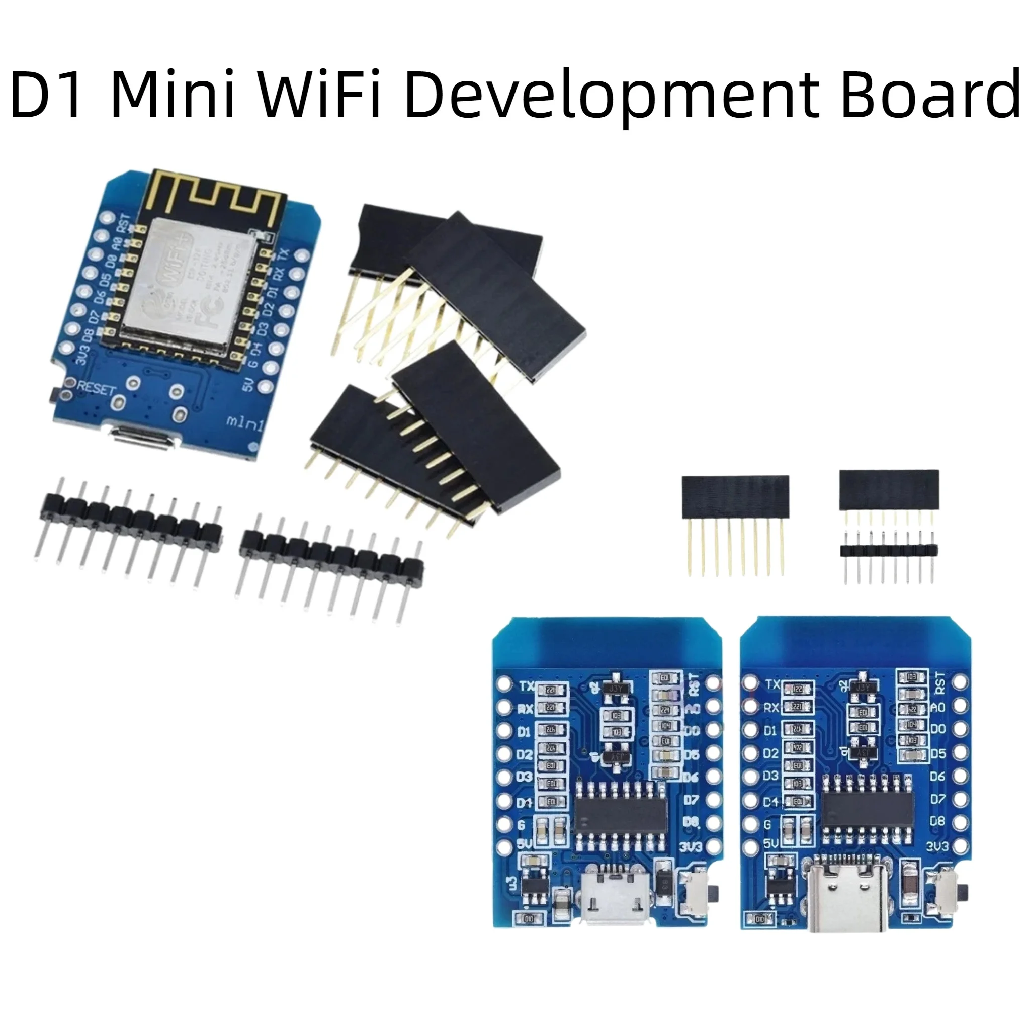 D1 Mini ESP8266 ESP-12F WiFi Development Board NodeMCU Lua IoT Board, Type-C / Micro USB Interface, 3.3V With Pin Headers For Ar