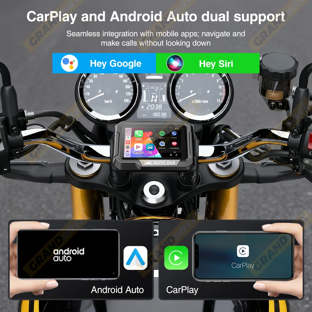 المحمولة 3.4 بوصة دراجة نارية لتحديد المواقع والملاحة اللاسلكية Carplay أندرويد السيارات DVR محرك مسجل موتو مراقب واي فاي IP67 مقاوم للماء
