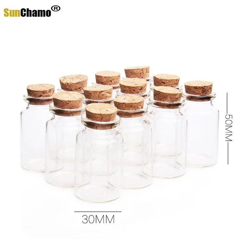 12Pcs 30X50มม.20Ml ขวดแก้วขนาดเล็กใสจุกเล็ก Vials Jars ภาชนะบรรจุ20Ml งานแต่งงาน Wish ขวด