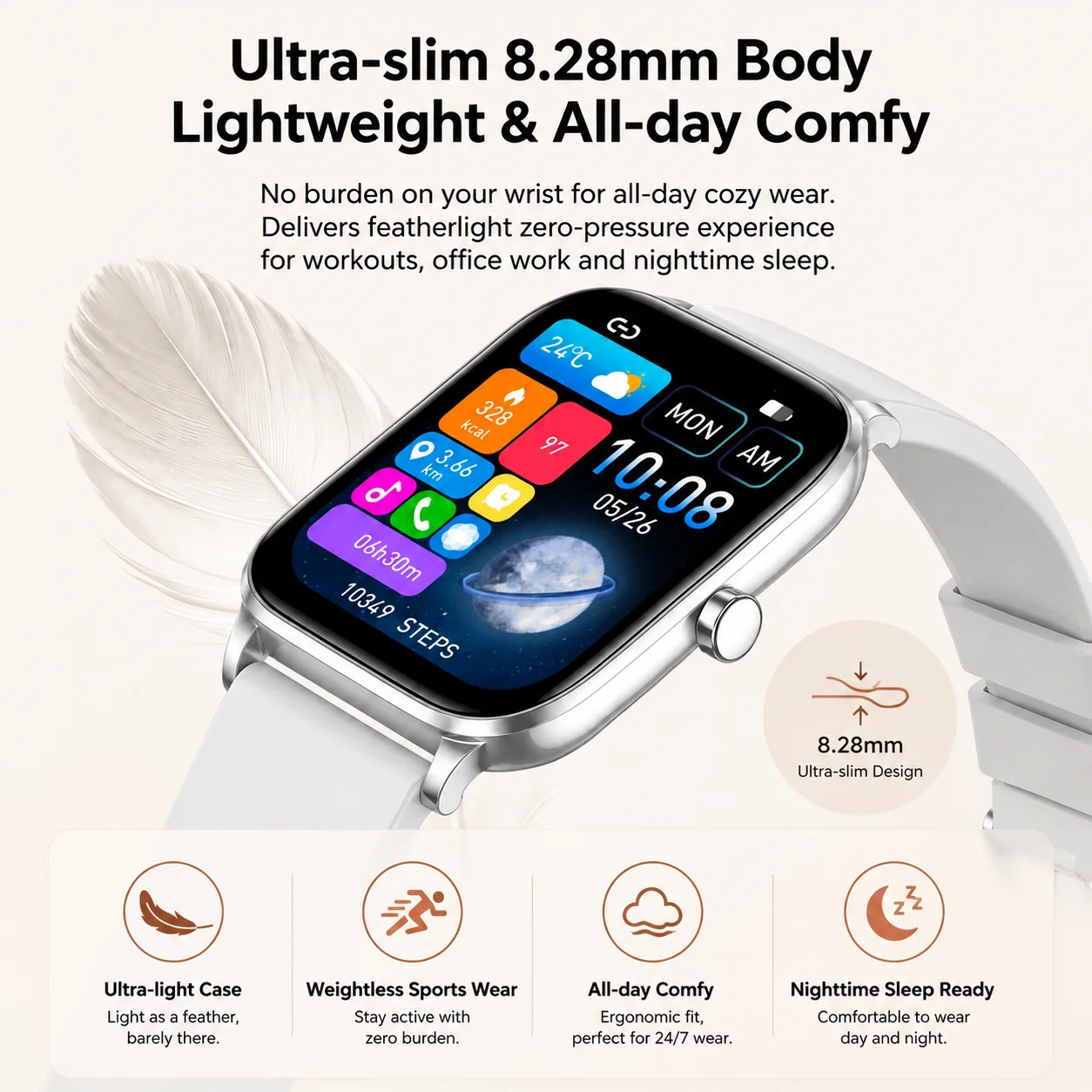 Ultra-Thin Smart Watch Men Women 1.83" HD Bluetooth Call IP68 Waterproof Zinc Alloy Health Fitness Tracker Sleep Monitor view 5