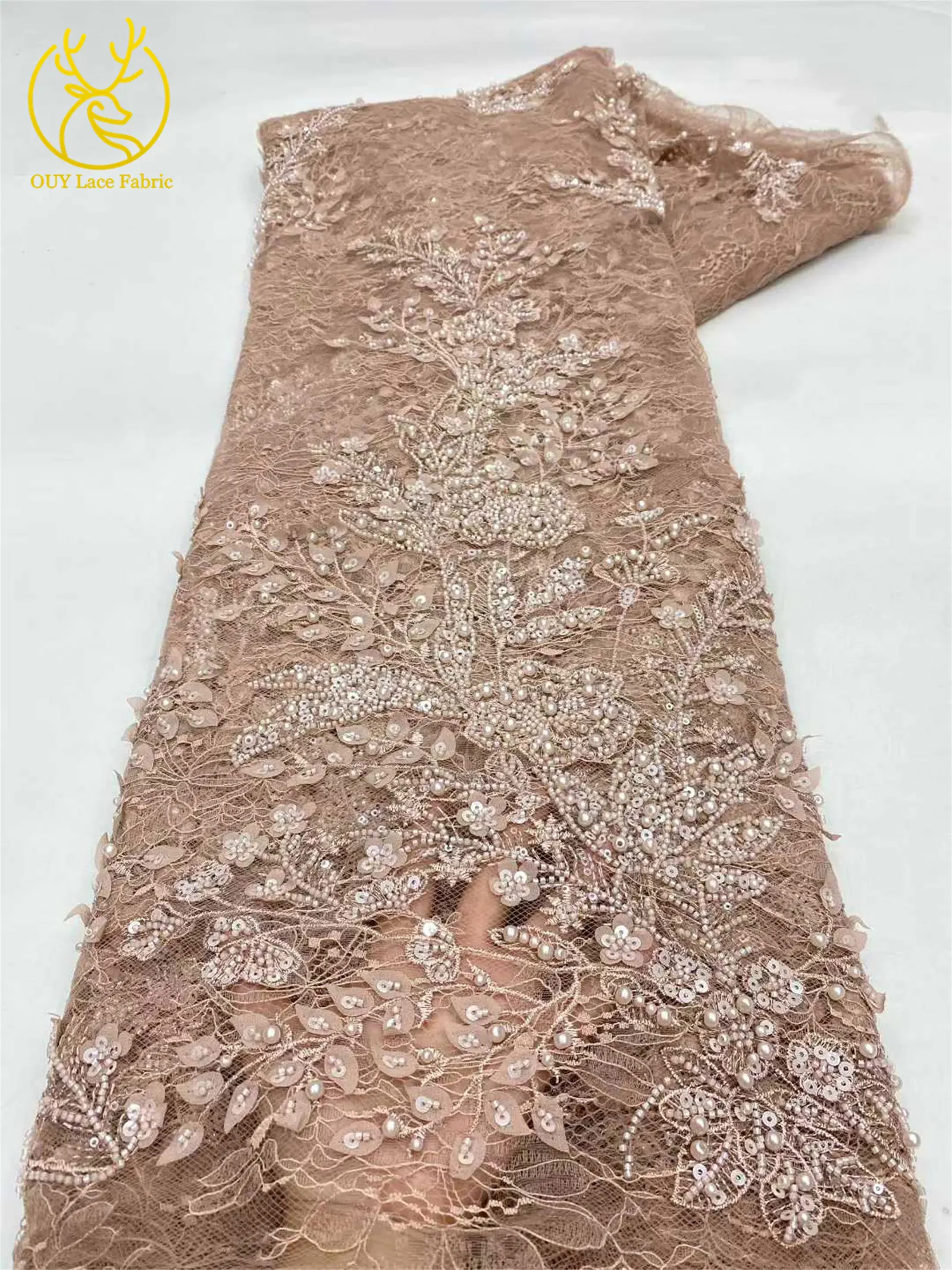 Französischer Mesh-Perlen-bestickter Spitzenstoff 2026 Hochwertiger nigerianischer Mesh-Pailletten-Spitzenstoff Damen-Hochzeits-Party-Kleider – Detail 16