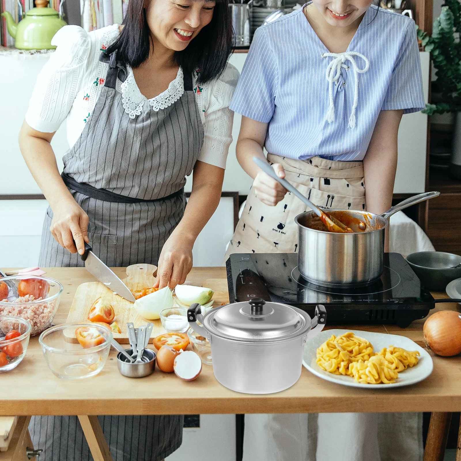 

Thickened Aluminum Steamer Pot Double Ear Small Soup Cooker Ramen Noodles Steam Food Healthy Cookware Kitchen Essential