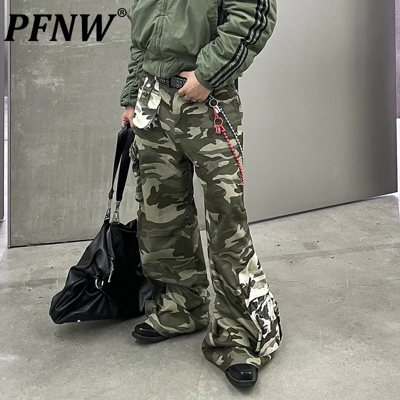 PFNW American Vintage Camouflage Splicing Three-dimensional Multiple Pocket Cargo Pants For Men Autumn New Tide Trousers 12C1675