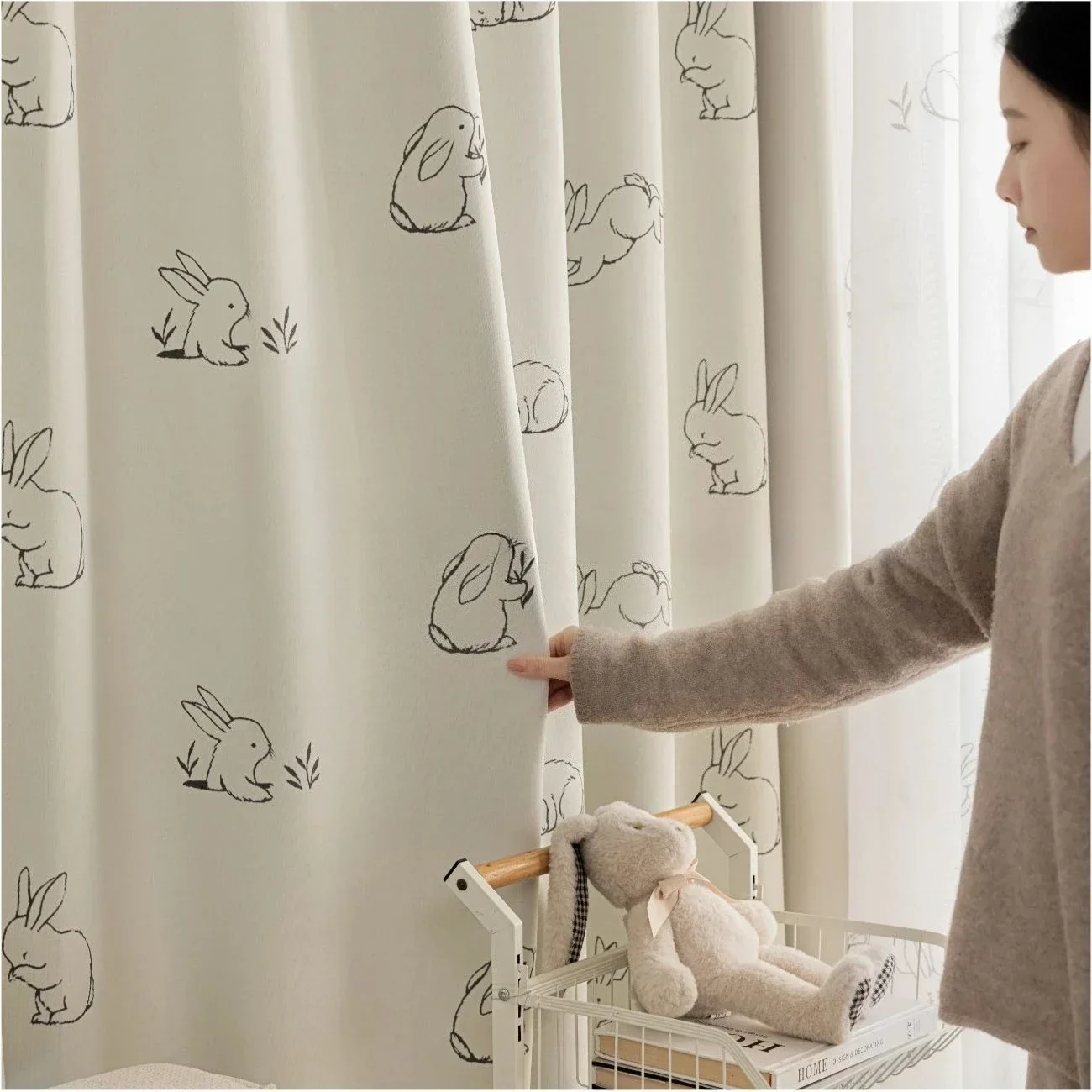 Custom Size Children's Room Cartoon Rabbit Squirtle Snow Neil Curtains Little Rabbit Float Window Screen for Living Dining Room