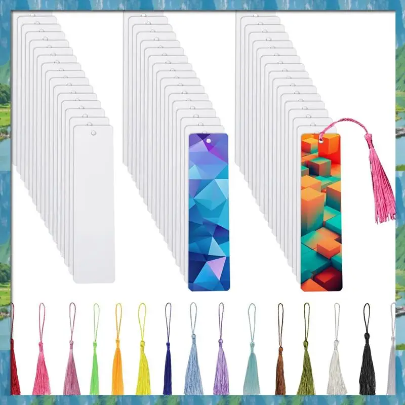 

50Pcs Sublimation Bookmark Blank Heat Transfer Aluminum Metal Bookmarks Bulk DIY Bookmarks With Hole And Colorful Tassel Fast-