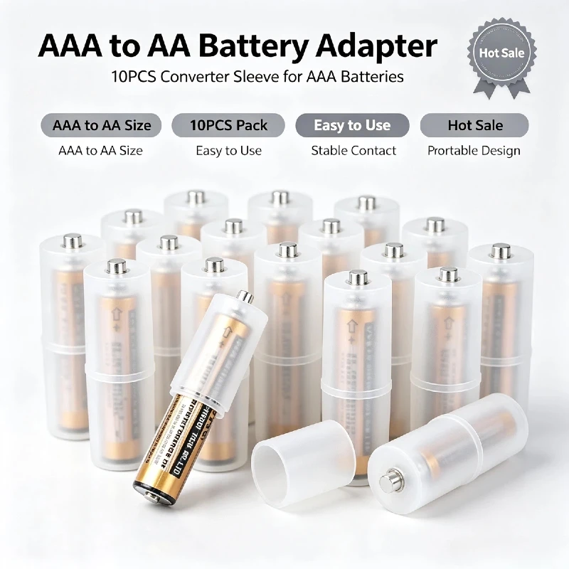 AAA to AA Battery Converter Adapter with Negative Contact, Convert AAA to AA Size For Flashlight Remote AAA Battery Storage Case