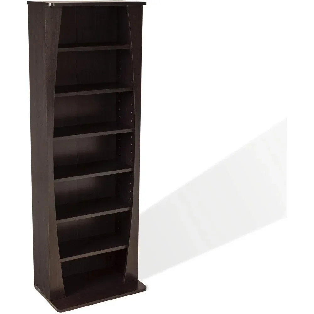 Canoe Curved Multimedia Storage Cabinet - Holds 231 CD; or 115 DVD; or 140 Blu-ray/Games Discs, Adjustable Shelves, in Espresso