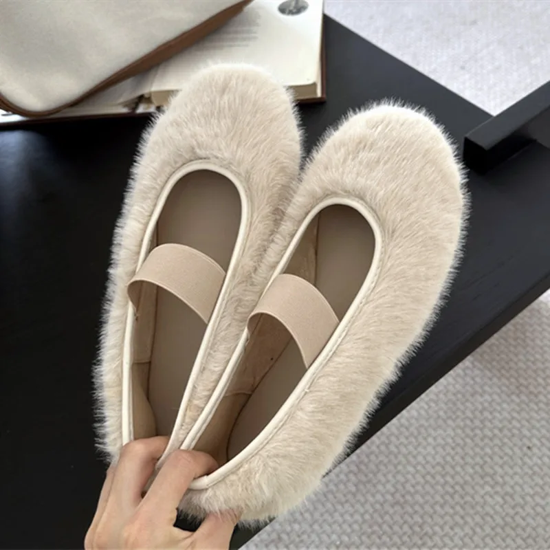 

Winter Fuzzy Warm Flats Women Light Comfortable Shoes for Women Elastic Band Design Women's Loafers Plus Sizes Zapatos De Mujer