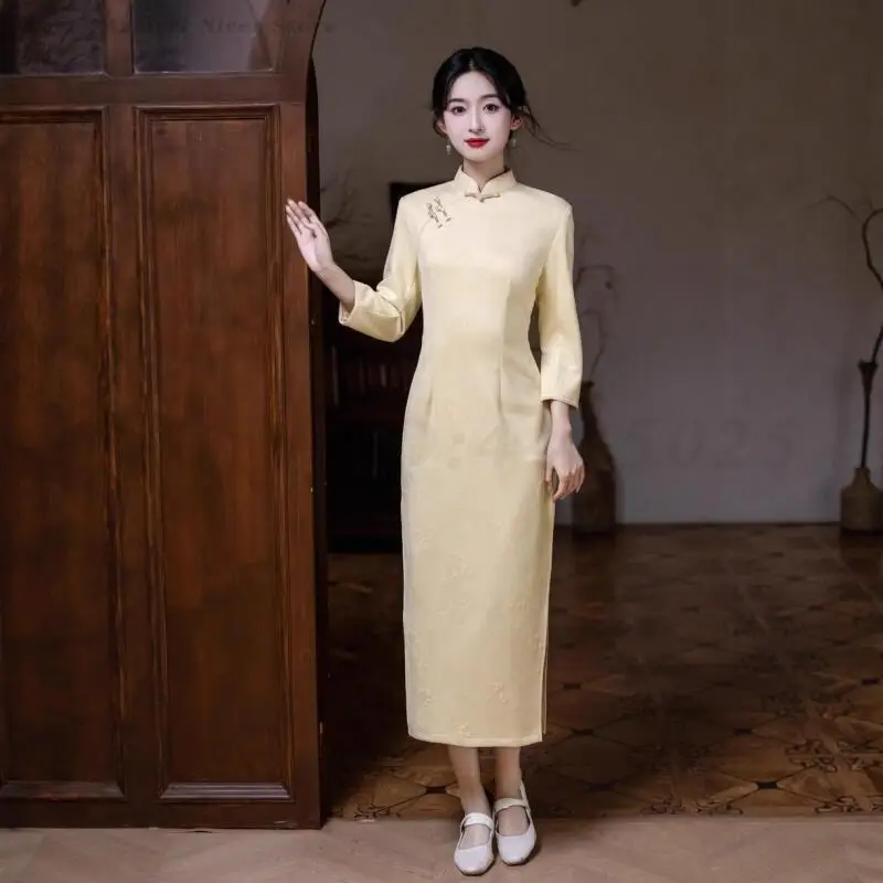 Plus size 3xl vintage cheongsam tradicional gola mandarim qipao novo estilo chinês vestido suave impresso flor vestidos vestido