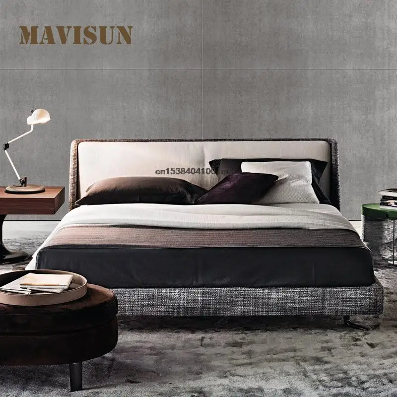 Minimalist Double Bed Cotton And Linen Fabrics Master Bedroom Bed Home Furniture Solid Wood Frame Designer Soft Bed Of Couple