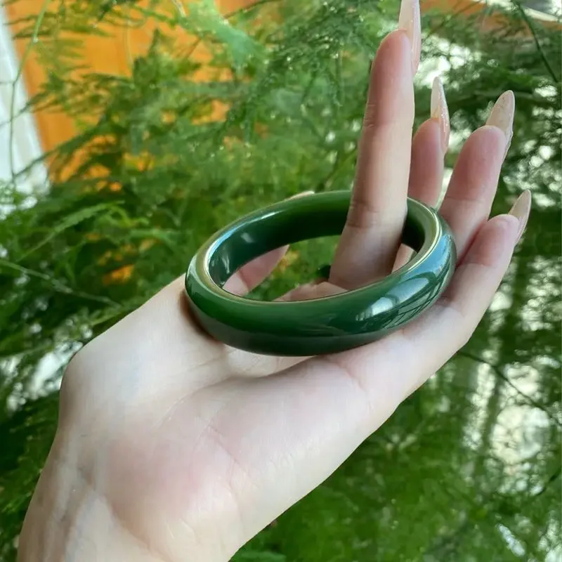 

Myanmar Natural A-grade Jade Bracelet Women's Style Regular Circle Spinach Green Authentic Jade Bracelet Safety Bracelet Gift