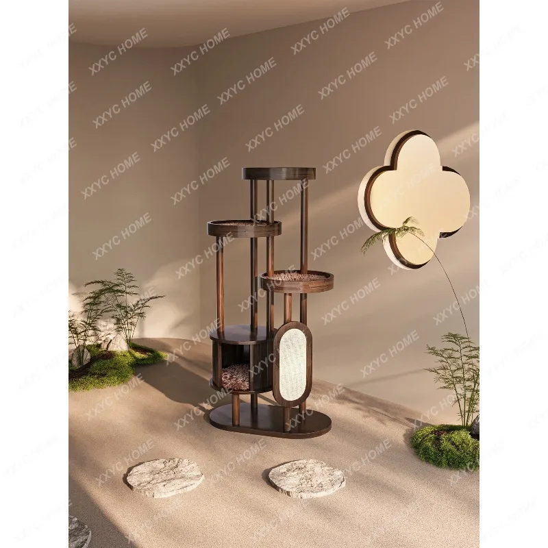 XX Cat climbing frame, nest tree integration, new Chinese-style solid wood cat frame, black walnut color cat villa