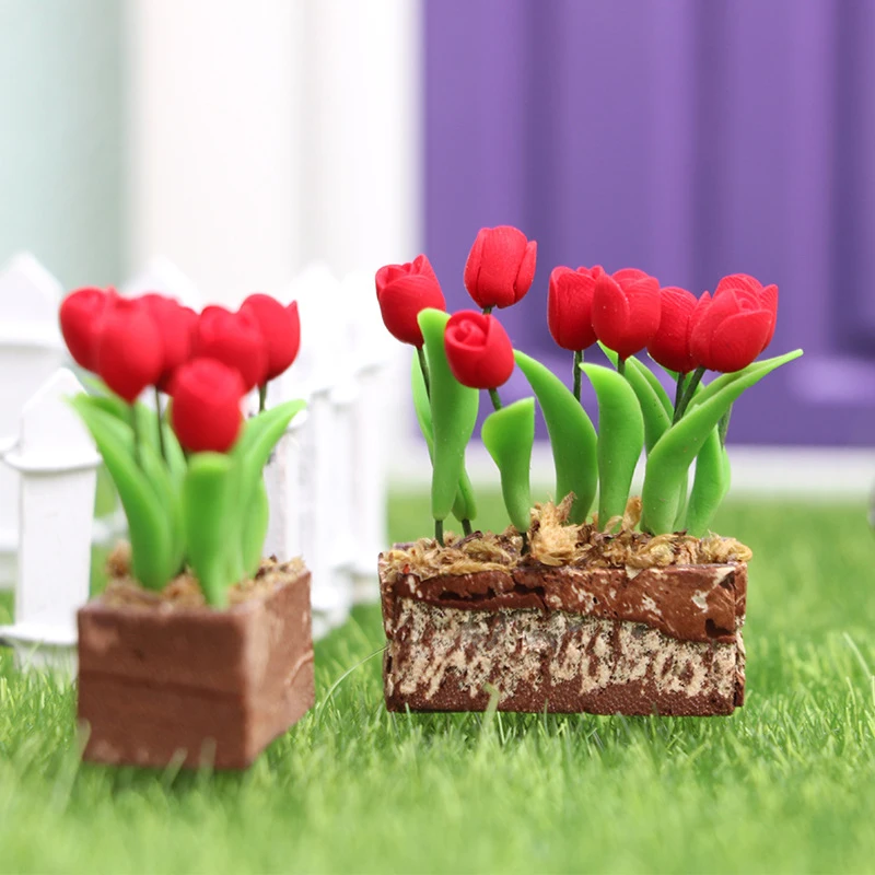 Mini Cute Green Plant Pot , Flower,Vase Simulation Potted Plants 1:12 Dollhouse Miniature Doll House Furniture Home Decoration