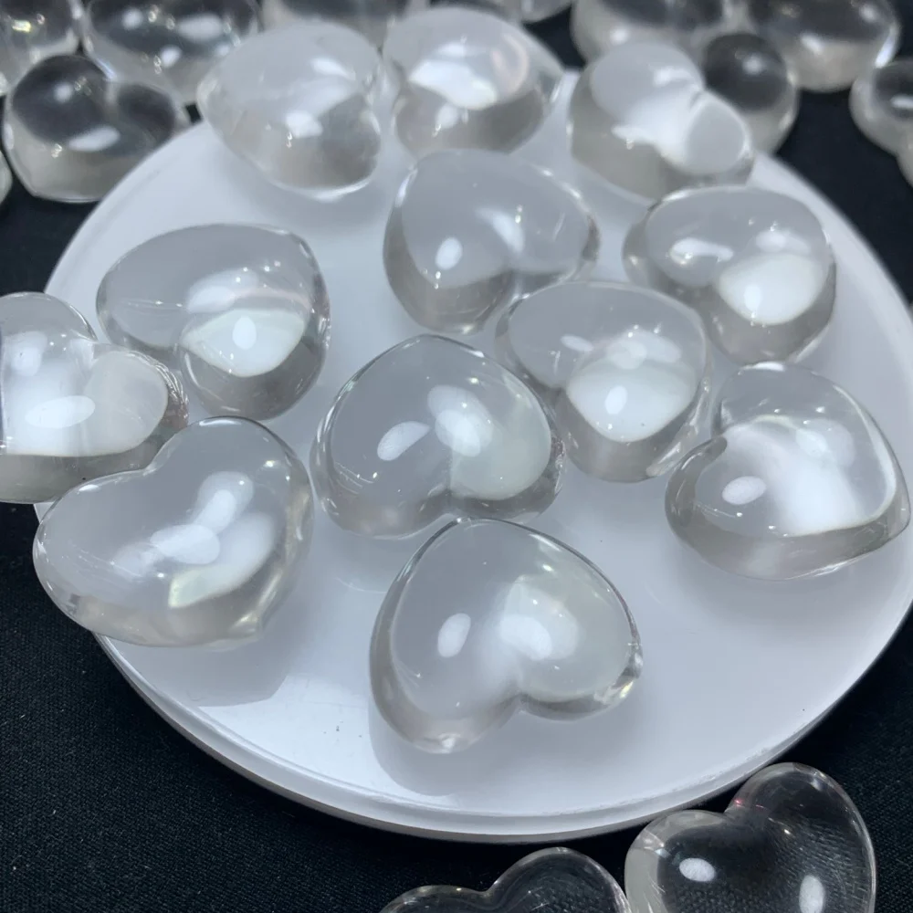 3PCS Natural Clear Quartz Heart Carving Pendant Crystal Carving Children Cute Jewelry Healing Holiday Gift 20MM
