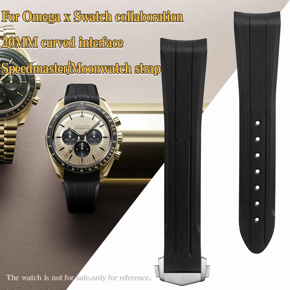 

Ремешок из жидкого силиконового каучука, подходит для часов Omega x Swatch, совместного выпуска, дуговый интерфейс 20 мм/Speedmaster/ремешок для часов с фазой луны
