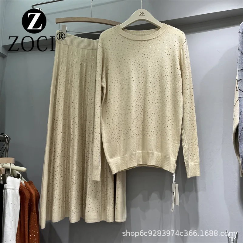 [ZOCI] Autumn Winter Clothing New Heavy Industry Hot Round Neck Long Sleeved Pullover Knitted Sweater Half Skirt