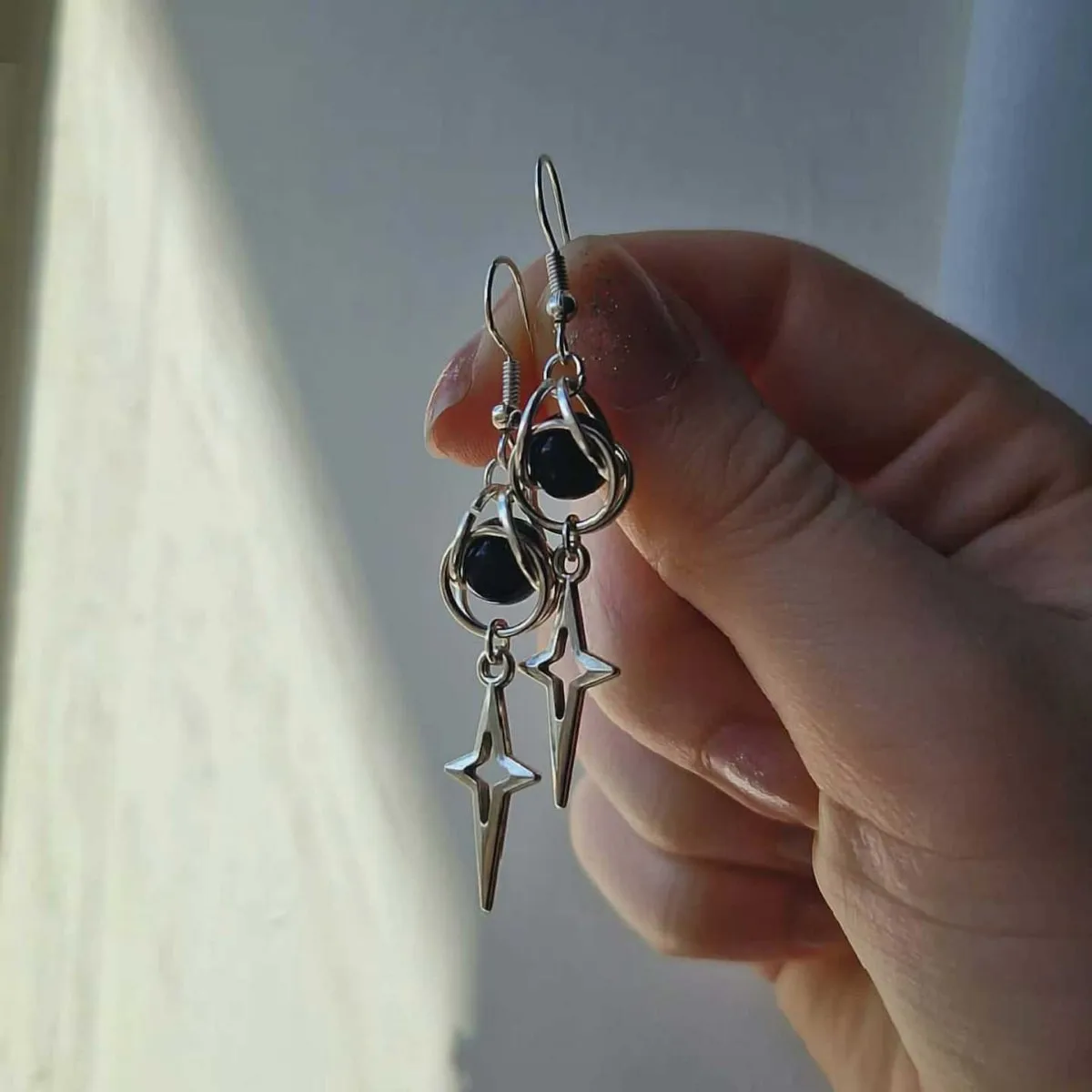 Punk Cross star earrings, Gothic jewelry, South Korea, hippie, black beads, cage, hippie, rock, stars, ear hooks For Women Man
