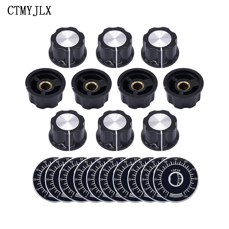10set = 20 pezzi MF-A03 A03 manopola del quadrante WTH118 potenziometro a pulsante di rotazione regolabile + 0-100 scala a piastra bilancia elettronica fai da te