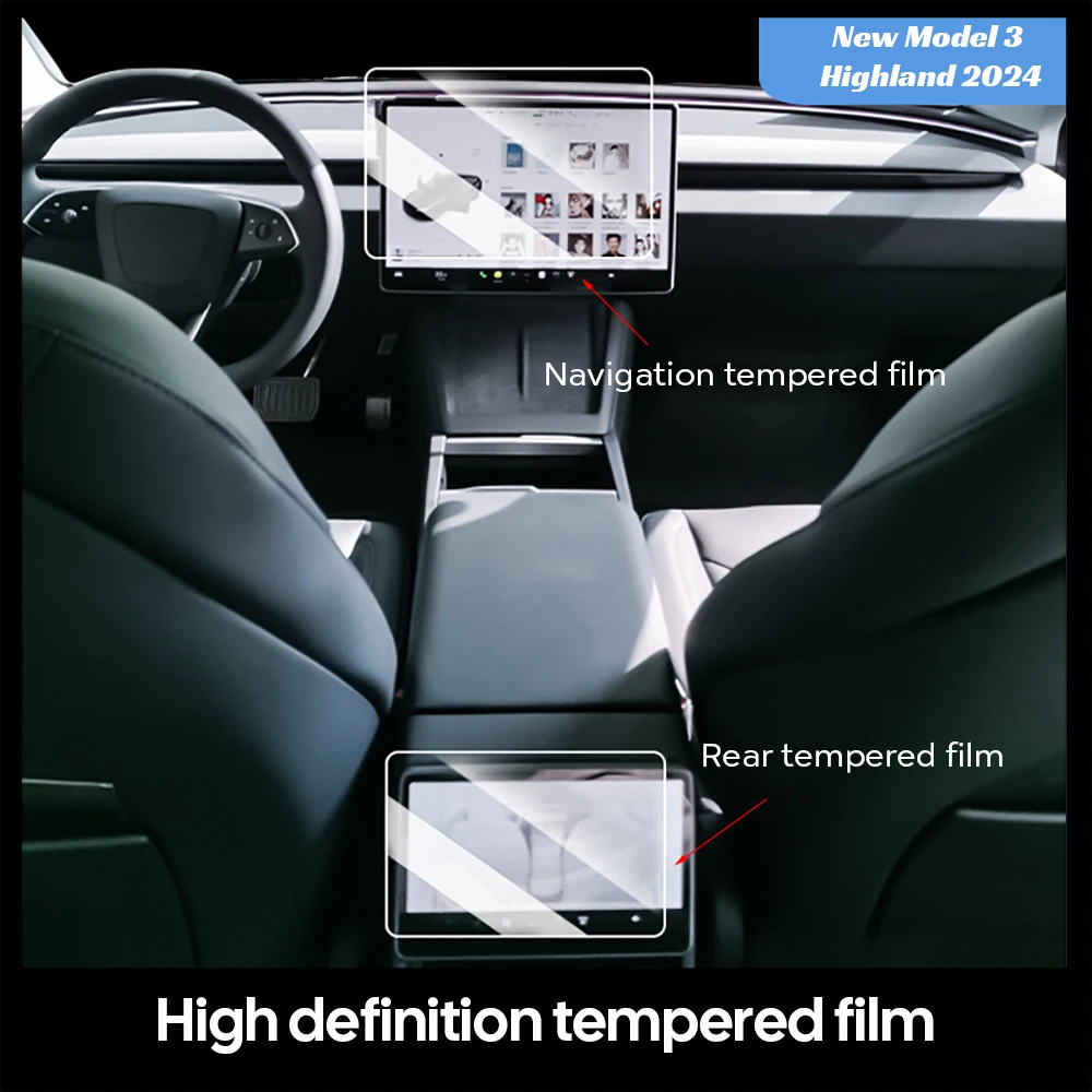 Tempered Glass Film Protector for New Tesla Model 3 Highland 2024 Rear Row Center Control Touch Screen Protective Film