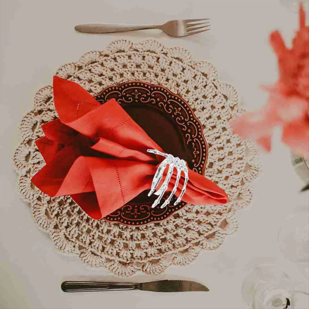 DT38 6Pcs Halloween Napkin Rings Decoration Alloy Claw Buckle Ring for Halloween Parties Table