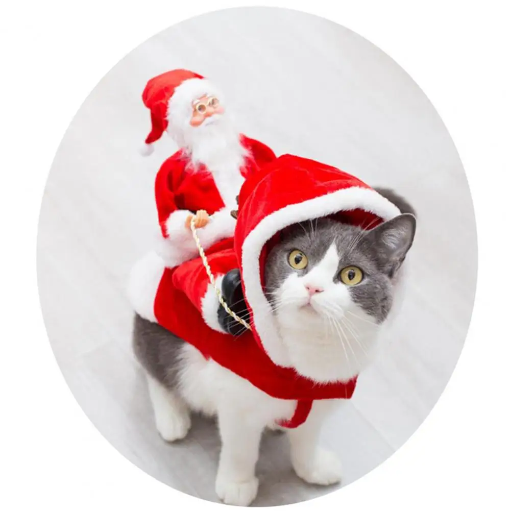 Santa Claus Dog Costume Cat Santa Costume Festive Pet Christmas Costume Santa Claus Riding on Fasten Tape Warm Plaid for Dogs