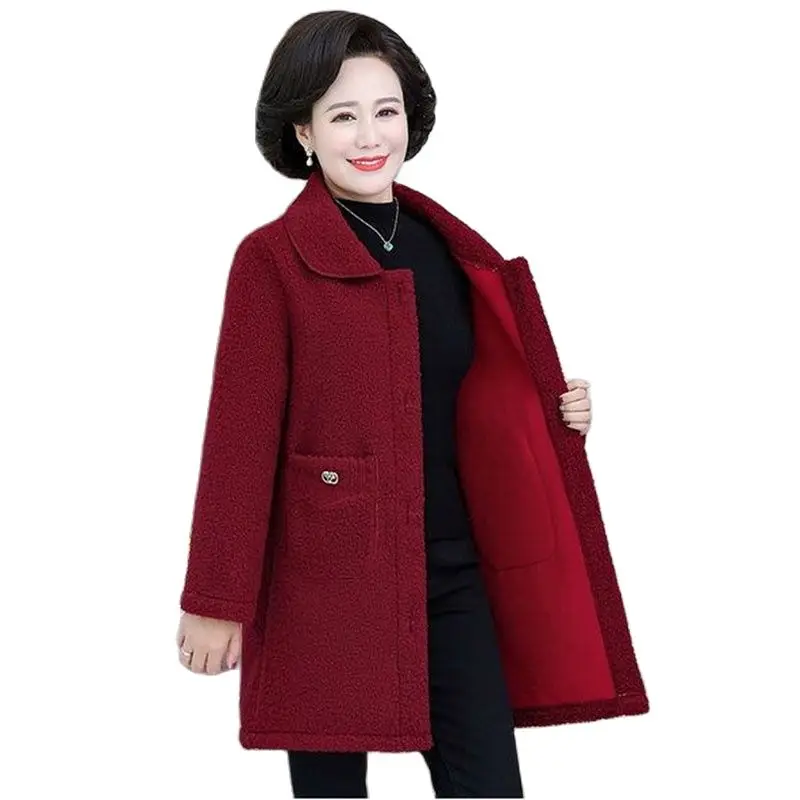 

Middle aged Woman Lambhair Overcoat 2023 New Women's Spring Autumn Coat Jacket Female Granular Pile Winter Add Velvet Warm Coat