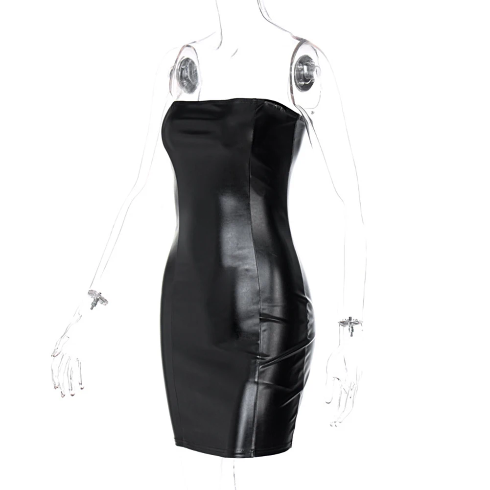 

Fashion Dress Woman Clothes For Women Bodycon Party Club Clothing Pu Faux Leather Sexy Streetwear Slight Strech