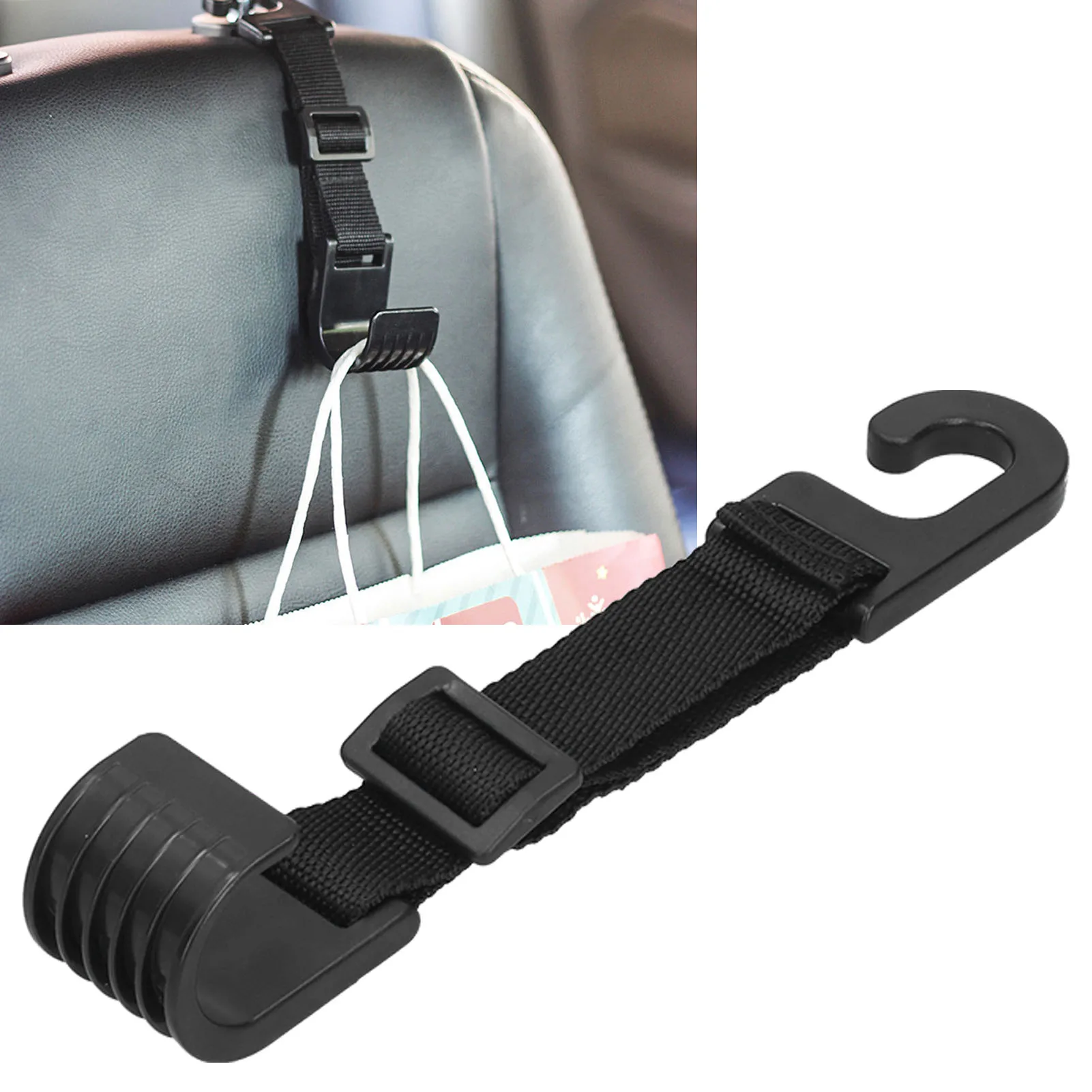 Backseat Hanger Car Headrest Hook Back Seat Adjustable Side Opening Design Rounded Black 5kg/11lb for Handbag Coat Headrest Hook