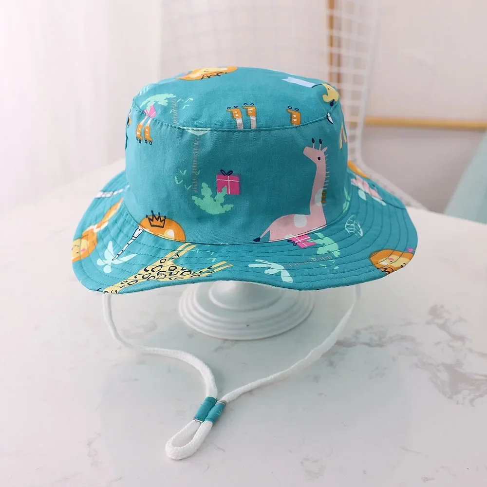 Spring Summer Thin Breathable Kids Bucket Hats Unisex Baby Sun Hats with Windproof Rope Children Outdoor Caps 6months-8years Old