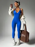 Polainas de compresión de yoga sin espalda sin mangas superiores deportivas de alta elasticidad de color sólido