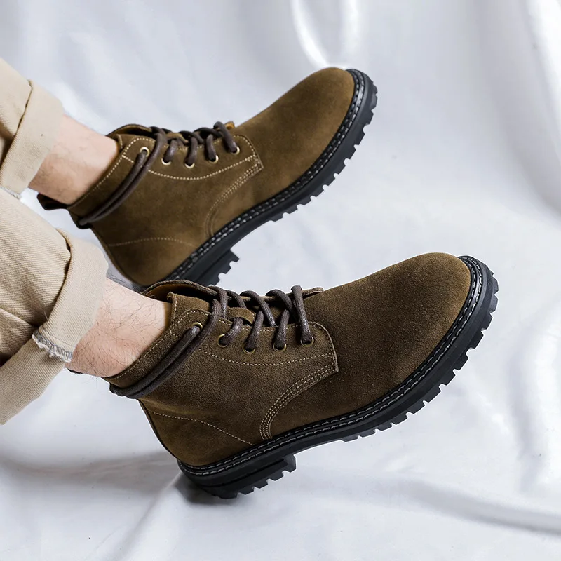 

men fashion desert boots breathable cow suede leather shoes cowboy ankle boot spring autumn platform short botas hombre footwear