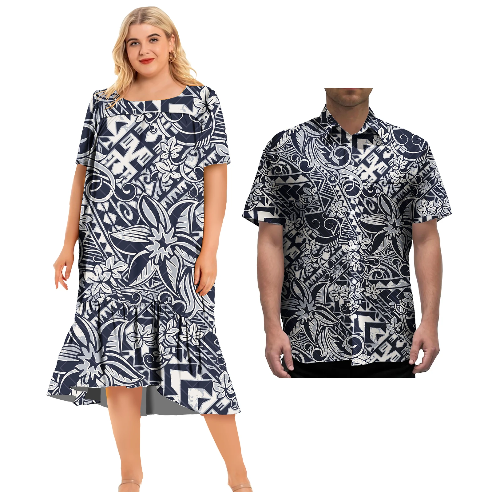 Tenues assorties pour la famille avec imprimé tribal, robe Samoan Mumu, chemises pour hommes grande taille, vêtements de couple