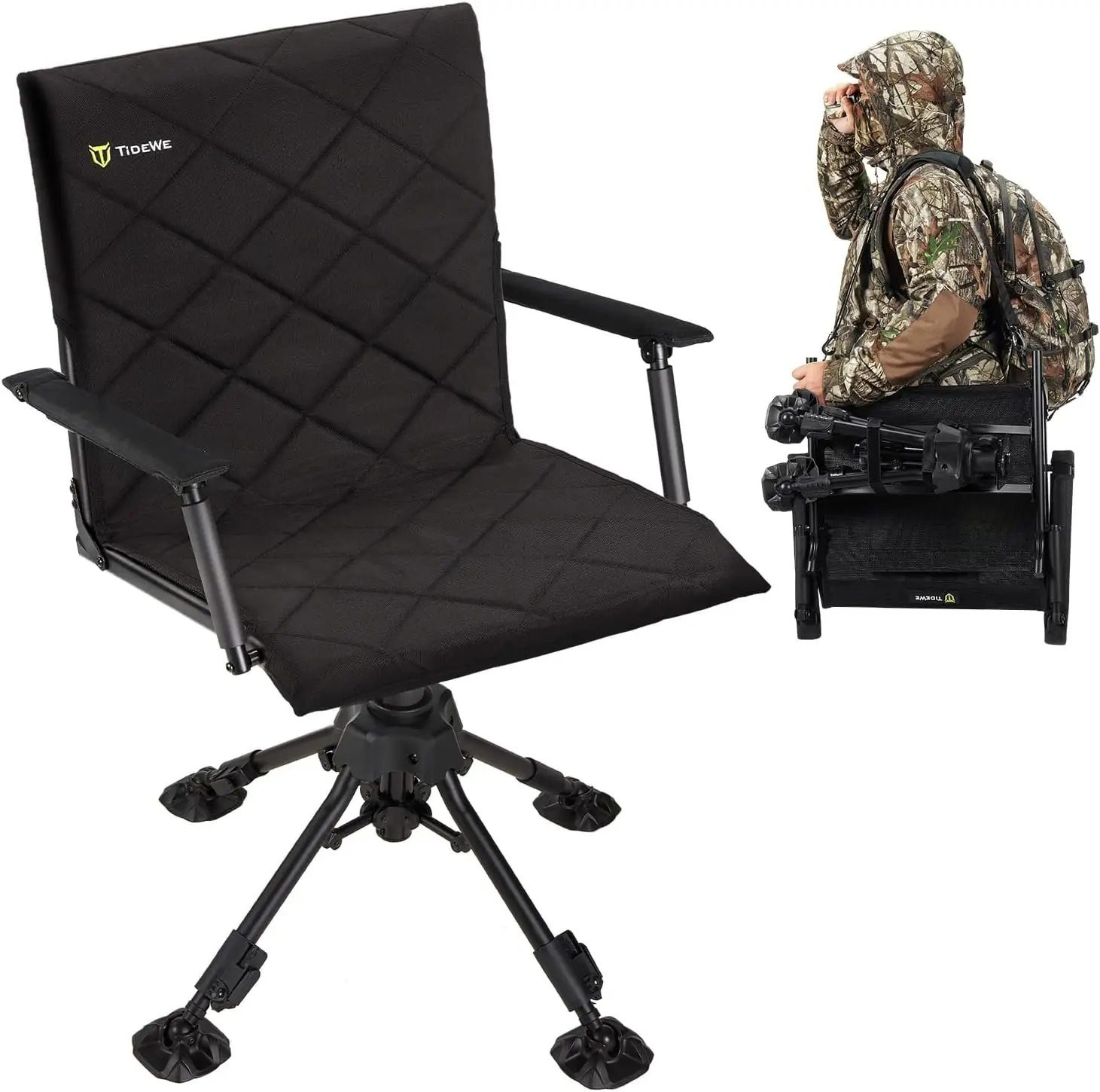 

Hunting Chair with Seat Cover, 360 Degree Silent Swivel Blind Folding Chair, 4 Legs Adjustable Height Hunting Seats with Armrest