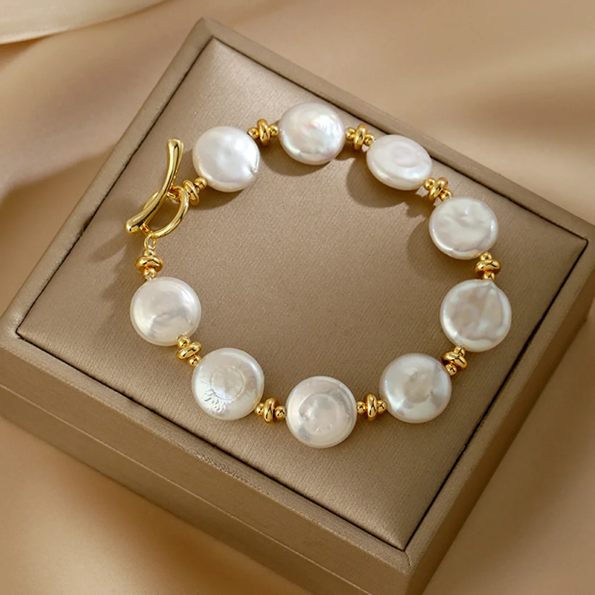

Super High Quality Natural Baroque Button Freshwater Pearl 14K Gold Filled Female Beads Chain Bracelet Jewelry For Women Gifts