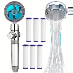 1pcs High Pressure Shower Head, Handheld Turbo Fan Shower With 6 Pcs Filter Cotton, Hydro Jet Shower Head Kit
