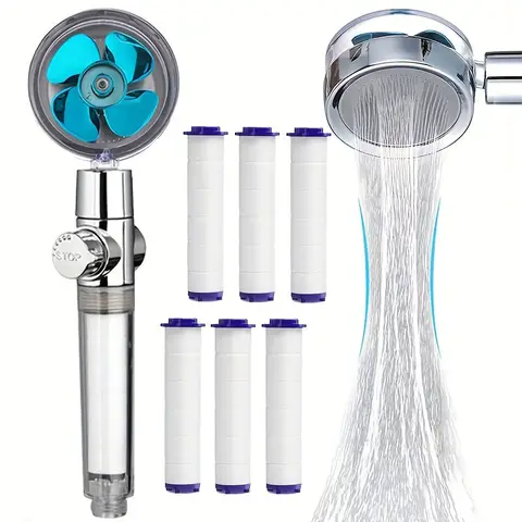 1pcs 고압 샤워 헤드, 6 Pcs 필터 코튼, 하이드로 제트 샤워 헤드 키트가있는 휴대용 터보 팬 샤워