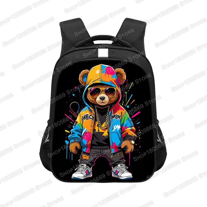 14/16inch Kawaii Graffiti Bear Print Backpack for 3-18 Years Old Hip Hop Children Kids School Bags Teenager Travel Daypack Gift