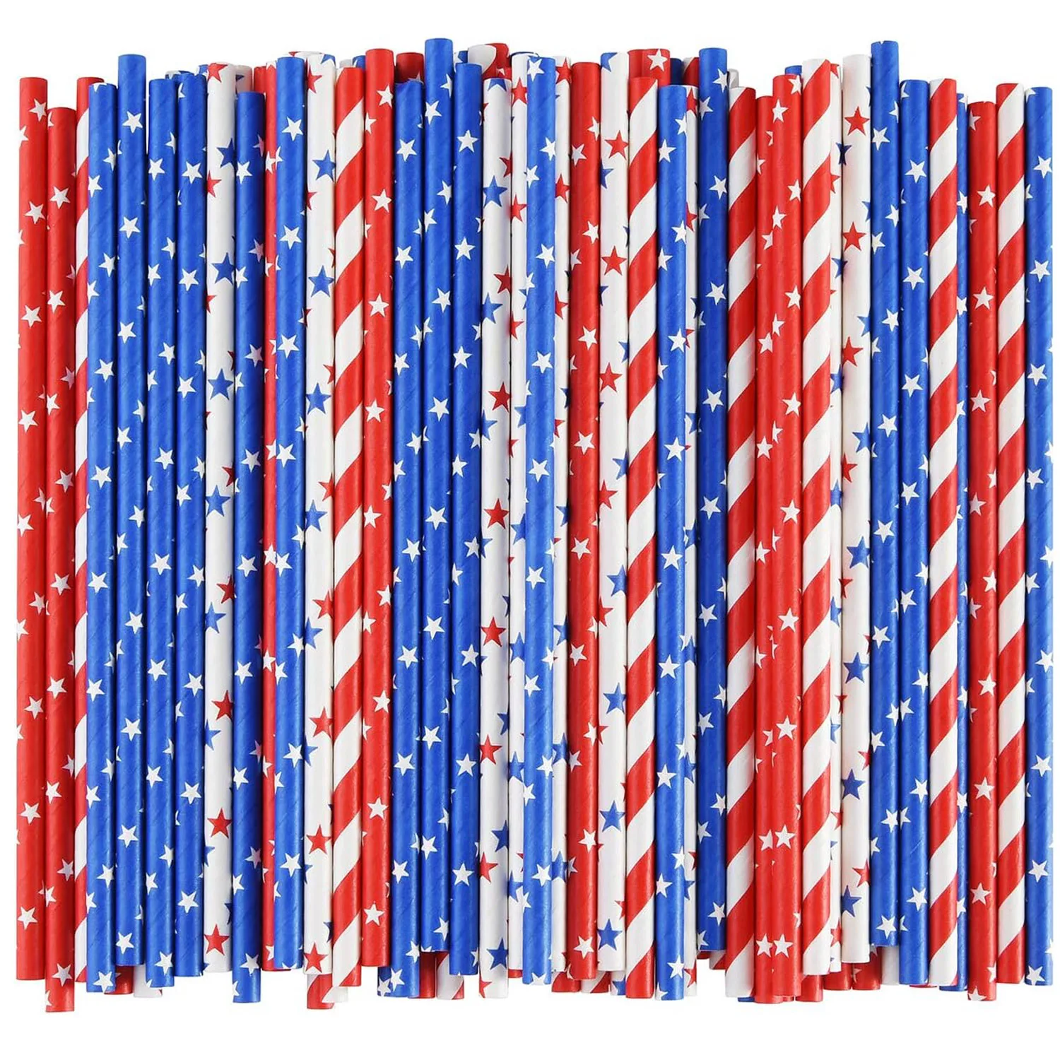 100Pcs Independence Day Paper Straws Star Stripe Straws 4th of July Drinking Well Crafted Straws for Juice Shakes Cocktail Decor