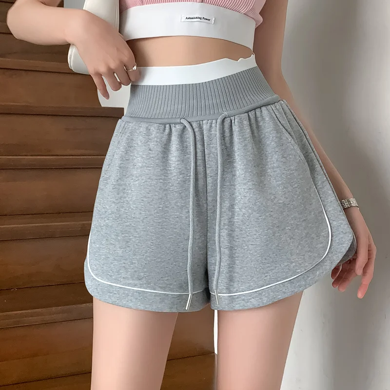 

New Summer High Street Sport Shorts Women Running Fitness Shorts Solid Soft Beach Casual White Egde Shorts Hot Female